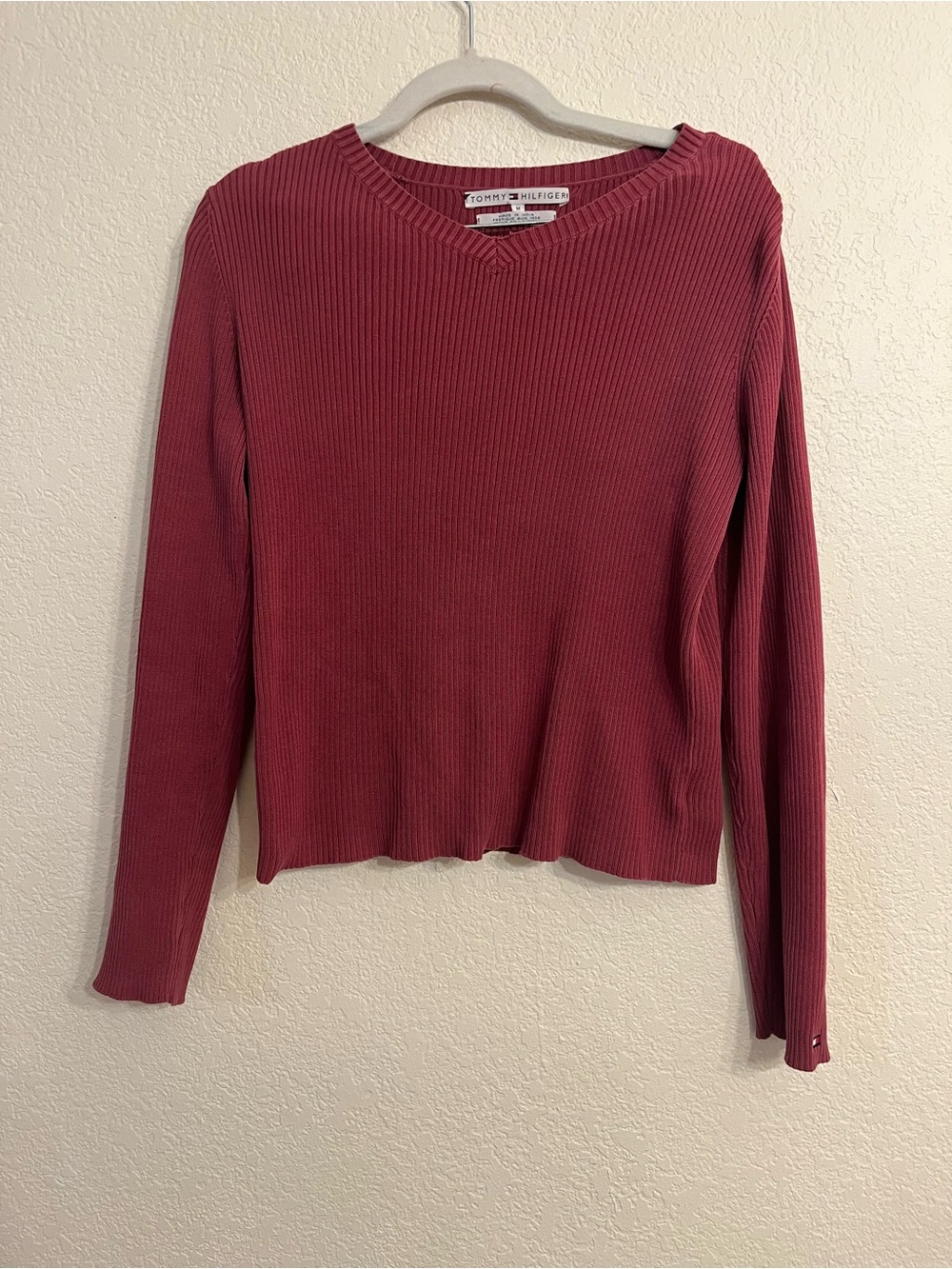 Vintage 100% cotton Tommy Hilfiger Ribbed V‑Neck Long Sleeve Top